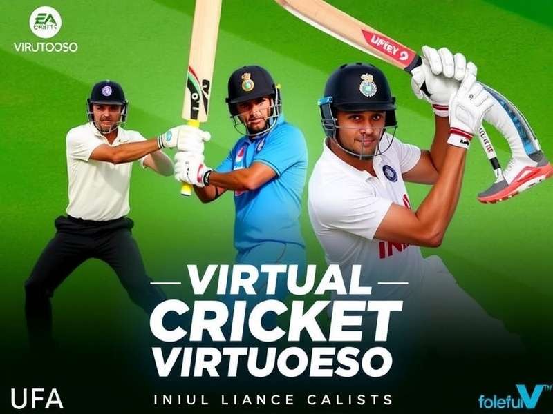 Virtual Cricket Virtuoso Official Cover Virtual Cricket Virtuoso Game Cover featuring Indian cricket stars in action