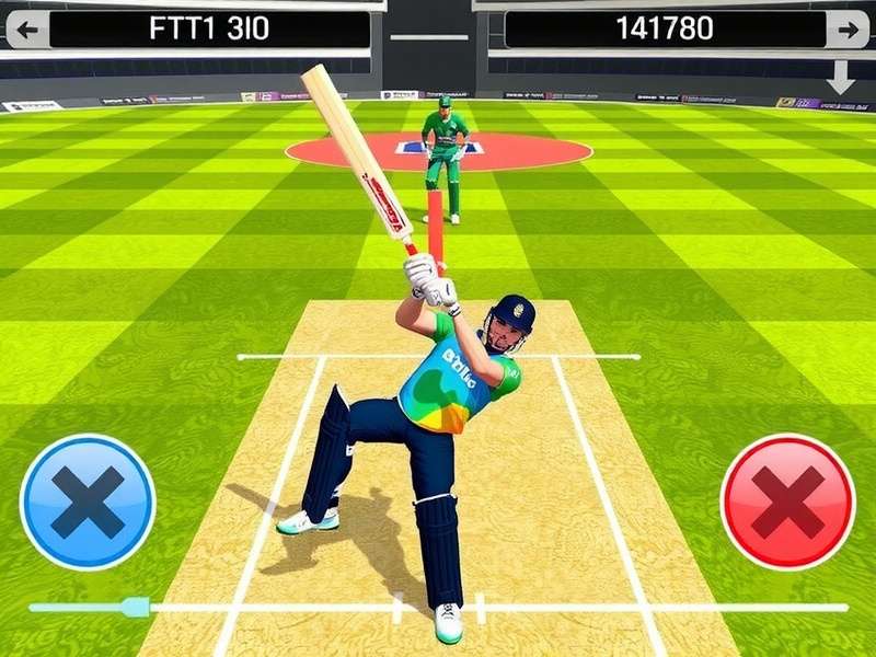 Virtual Cricket Virtuoso Batting Action Virtual Cricket Virtuoso Batting Gameplay showing a player hitting a six